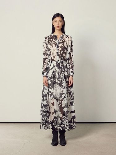 Printed Silk Long Sleeve Maxi Dress [Black] - Mare di mari - Modalova