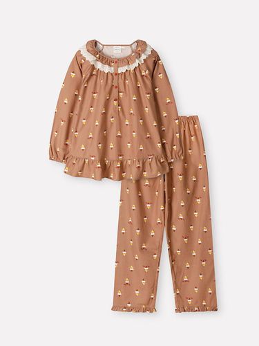 Santa Ice Cream Cotton Flannel Raglan Sleeve Pajama Set - orcite - Modalova