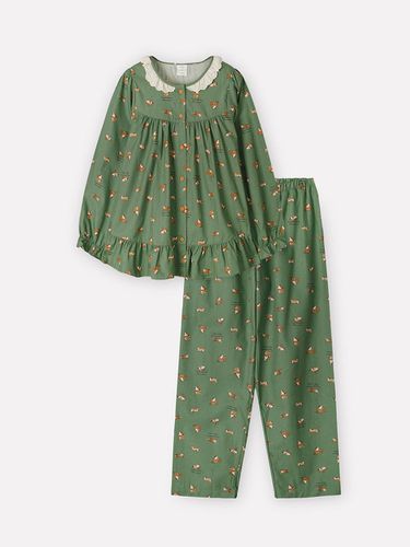 Cotton Flannel Cat Box Long Sleeve Pajama Set [Green] (E114) - orcite - Modalova