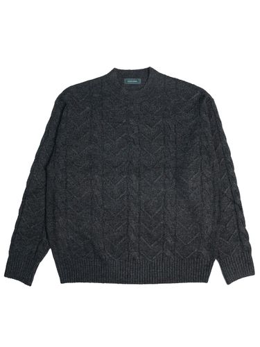 V-neck Cable Knit Semi-Overfit Sweater [Charcoal] (KT023) - ALL CLASSIC - Modalova