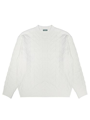 V-neck Cable Knit Semi-overfit Sweater [Cream] (KT023) - ALL CLASSIC - Modalova