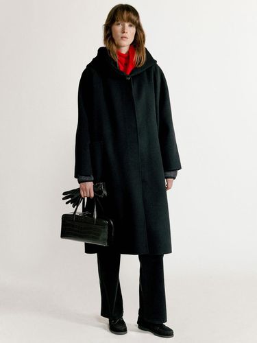 Lambswool Hooded Loose Fit Coat [Black] - NOTHING WRITTEN - Modalova