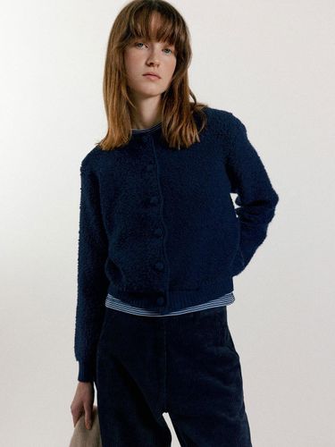 Cropped Wool Boucle Cardigan [Navy] - NOTHING WRITTEN - Modalova