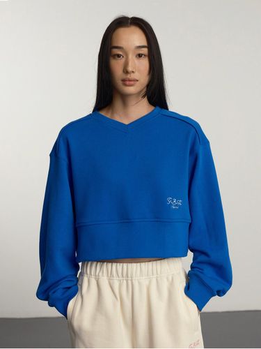 Cropped Ribbed Cotton Sweatshirt [BLUE] - GBH APPAREL - Modalova