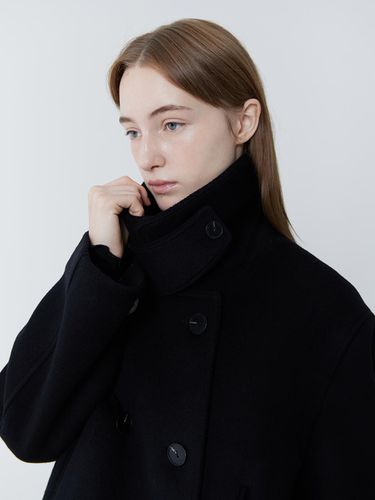 Wool Double Button Relaxed Fit Coat [BLACK] - JULIAPEPE - Modalova