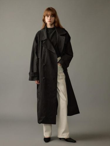 French Double-Breasted Wing Design Trench Coat [Black] - noeud - Modalova