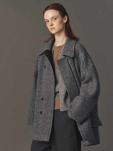 Boucle Half Length Textured Coat [Grey] - ahwe - Modalova