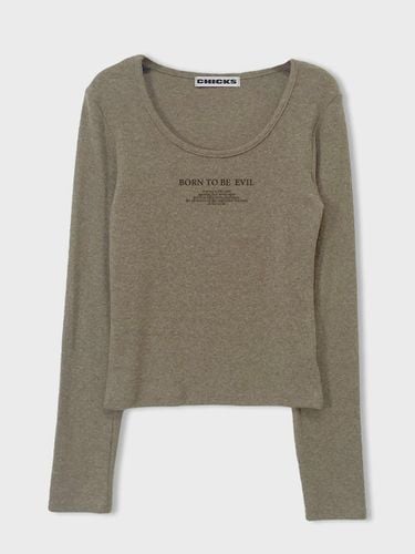 Fleece-lined Slim Fit Long Sleeve T-shirt [BROWN] - chicks - Modalova