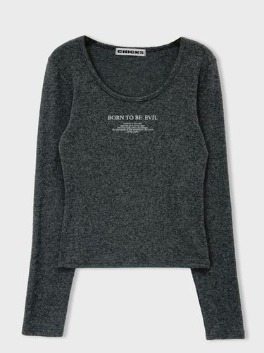 Fleece-lined Slim Fit Long Sleeve T-shirt [Charcoal Melange] - chicks - Modalova