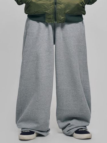 Brushed Fleece Wide-Leg Side Slit Sweatpants [Melange] - chicks - Modalova