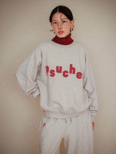 Logo Embroidered Overfit Sweatshirt [Melange White] - PSUCHE - Modalova