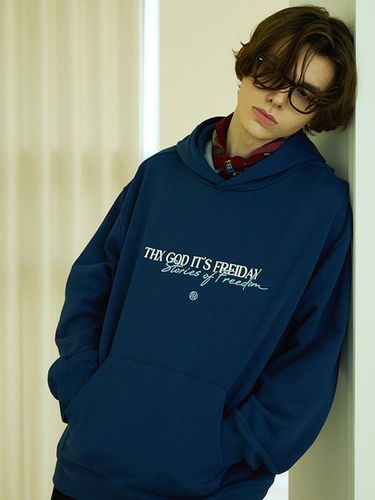 Slogan Lettering Medium-thickness Hoodie T-shirt [DEEP BLUE] - FREI - Modalova