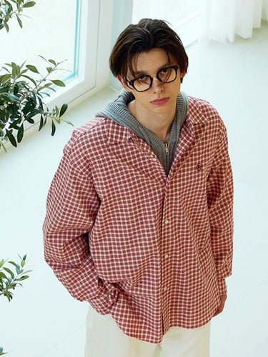 Overfit Symbol Logo Check Cotton Shirt [RED] - FREI - Modalova