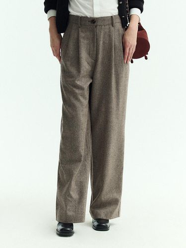 Wool Herringbone Double-Pleated Wide Pants [BROWN] - FREI - Modalova