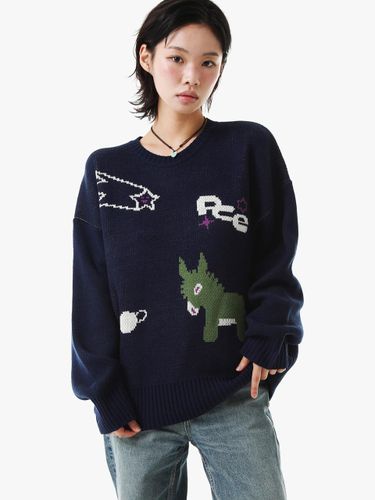 Down Jacquard Overfit Pullover [Navy] - PIECEMAKER - Modalova