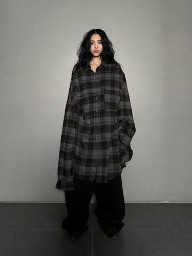 Unisex Oversized Bio-washed Flannel Shirt [] - AMU - Modalova