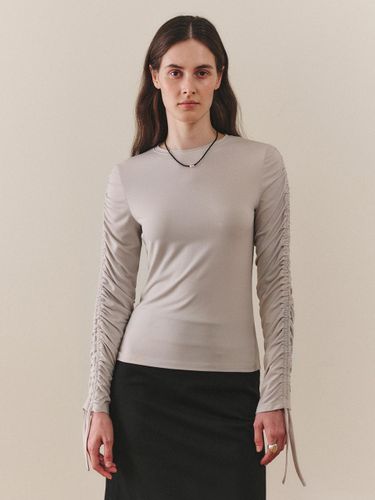 Shirring Sleeve Round Neck Top [Light Grey] - LEUNI - Modalova