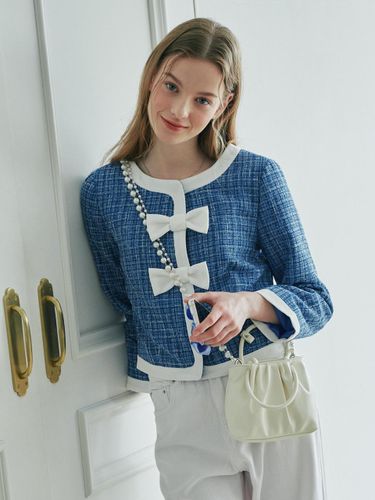 Bling Ribbon Tweed Jacket [BLUE] - LuluChou - Modalova