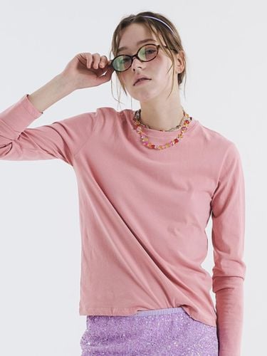 Round Neck Long Sleeve Cotton T-shirt [Pink Orange] - VOYONN - Modalova