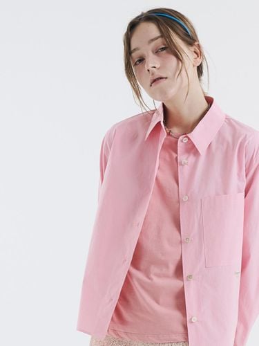 Logo Embroidered Cotton Cropped Shirt [Pink] (0032) - VOYONN - Modalova