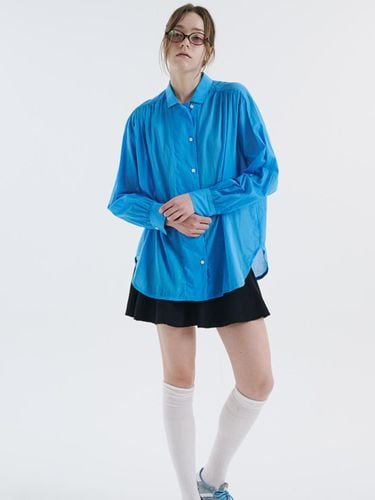 Mini Collar Shirring Linen Cotton Shirt [Blue] - VOYONN - Modalova