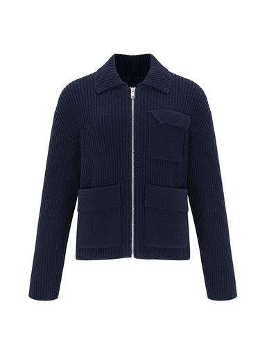 Wool 100% 3-Pocket Zip-Up Ribbed Knit Cardigan [Navy] - RS9 SEOUL - Modalova