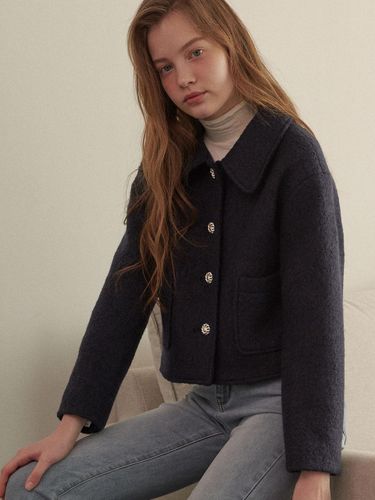 Cozy Wool Crop Boucle Jacket [NAVY] - LuluChou - Modalova