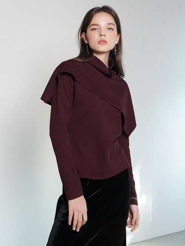 High-neck Layered Scarf Top [BURGUNDY] - MUSE BY ROSE - Modalova