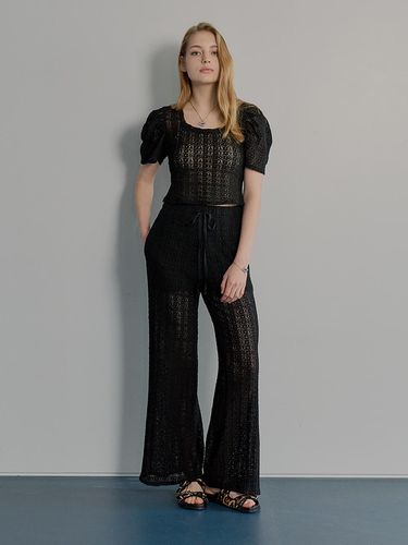 Lace Wide Cotton-Blend Pants [BLACK] - MUSE BY ROSE - Modalova