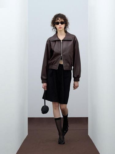 Pull-up Leather Crop Blouson Jacket [Brown] (85-VIVA036) - VIVABROWN - Modalova