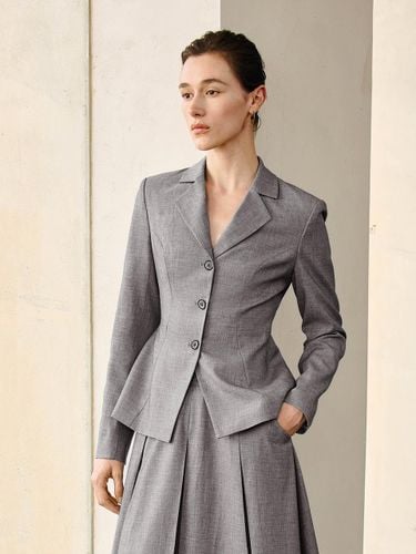 Cinched Waist Polyester-Wool Blazer [Gray] - yyiam - Modalova