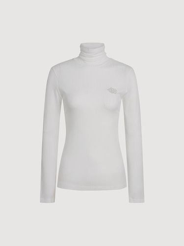 Embroidered Ribbed Slim Fit Turtleneck T-shirt [Beige] (LFTAS25150WHX) - LUCKY CHOUETTE - Modalova