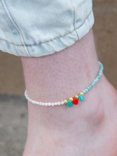 Shell Pearl Glass Chain Anklet [GREEN] - L’OMBRILLANT - Modalova