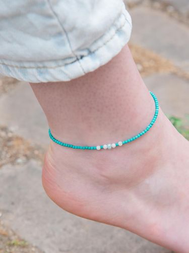 Gold-plated Pearl Adjustable Anklet [Turquoise] - L’OMBRILLANT - Modalova