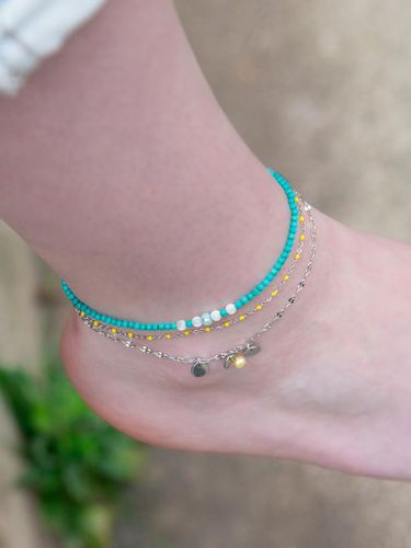 Delicate Pearl Gold-Plated Anklet [Turquoise] - L’OMBRILLANT - Modalova