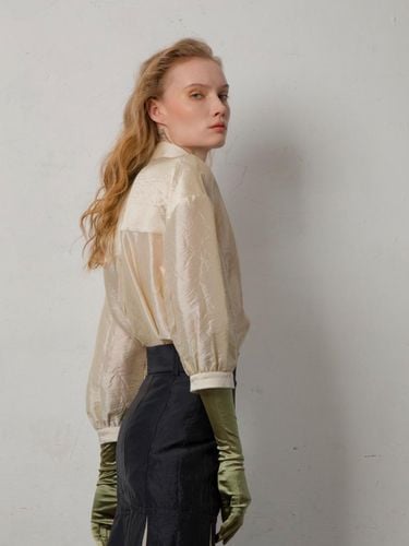 Oversized-fit Wrinkled Silk Puff Sleeve Blouse [Beige] - ARIAK - Modalova