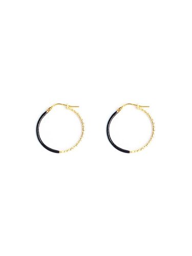 Sterling Silver Cutting Pattern Hoop Earrings [/Black] - RACOHA - Modalova