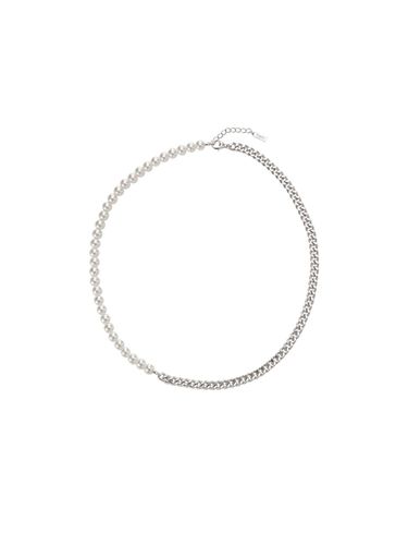 Shell Pearl Half Chain Sterling Silver Necklace [Silver beige] (TNSSVW14040M) - Tirr Lirr - Modalova