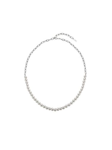 Shell Pearl Half Chain Sterling Silver Necklace [Beige] (TNSSVW14037M) - Tirr Lirr - Modalova