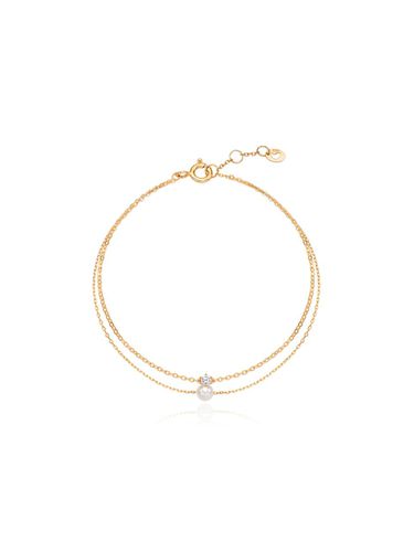 Pearl Cubic Double Chain Silver Bracelet [Yellow] (TBSSVG10679M) - Tirr Lirr - Modalova