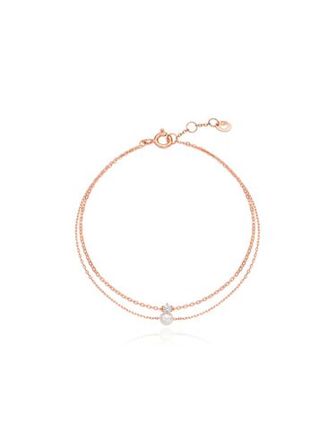 Shine Pearl Double Chain Silver Bracelet [Pink] (TBSSVP10679M) - Tirr Lirr - Modalova