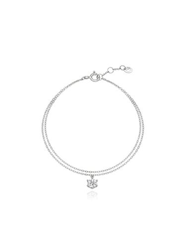 Single Round Cubic Sterling Silver Double Chain Bracelet [Beige] (TBSSVW10678M) - Tirr Lirr - Modalova