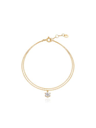 Single Round Cubic Double Chain Silver Bracelet [Yellow] (TBSSVG10678M) - Tirr Lirr - Modalova