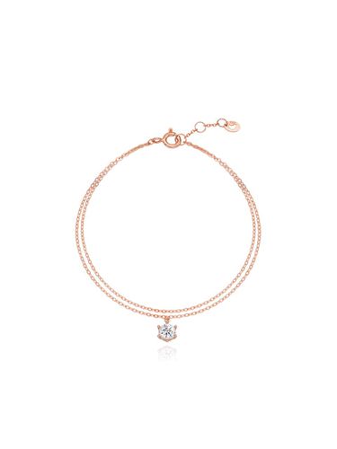 Single Round Cubic Double Chain Silver Bracelet [Pink] (TBSSVP10678M) - Tirr Lirr - Modalova