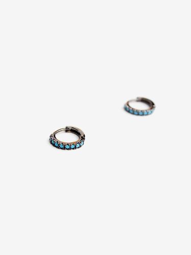 Turkish Silver One-Touch Hypoallergenic Hoop Earrings [Blue] - RACOHA - Modalova