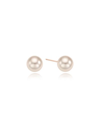 Sterling Silver Crystal Pearl Stud Earrings [Pink] (TESSVP13848M-10) - Tirr Lirr - Modalova