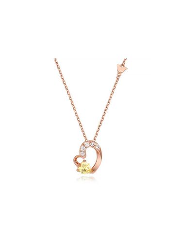 Asymmetrical Heart Color-Changing Stone Silver Necklace [Pink] (TNSSVP7611M) - Tirr Lirr - Modalova