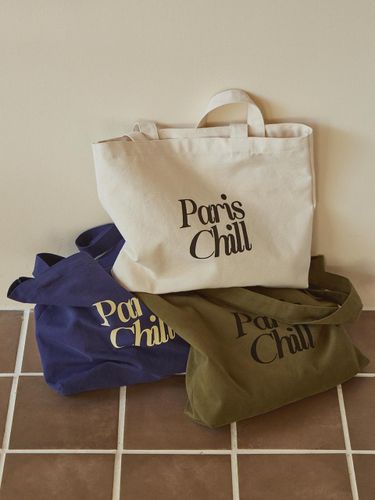 French Lettering Washed Cotton Eco-friendly Tote Bag - HOTEL PARIS CHILL - Modalova