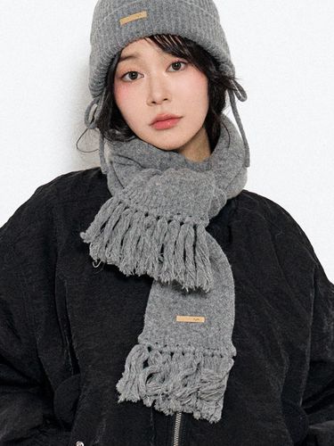 Baby Alpaca Ramswool Tassel Luxury Muffler [Merange Gray] (M7) - DIAMOND LAYLA - Modalova