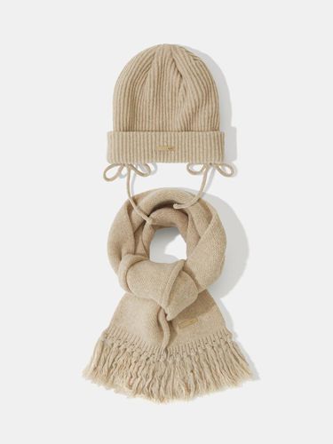 Baby Alpaca Ramswool String Beanie Muffler Set [Nude Beige] - DIAMOND LAYLA - Modalova